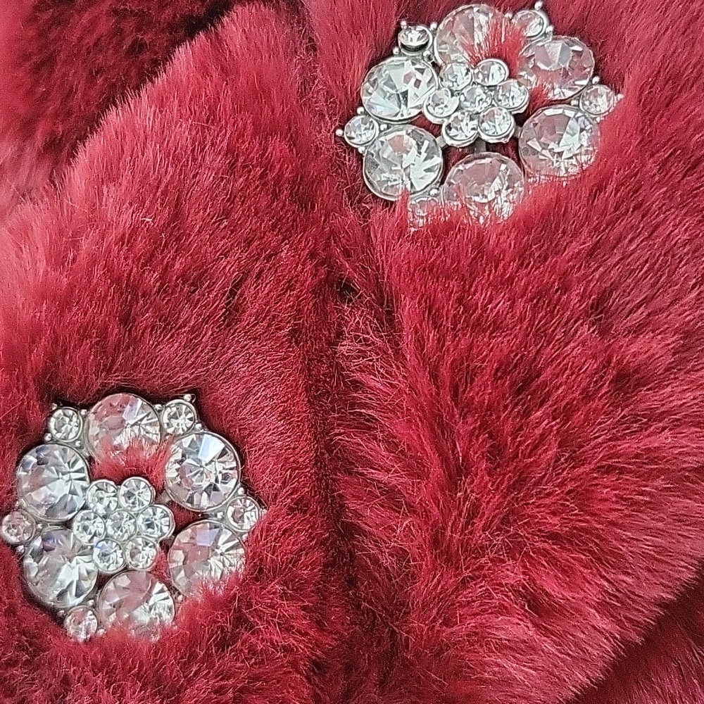 JESSICA SIMPSON Burgundy Fur/Rhinestone House Slippers Slides Size S 6-7 - Picture 3 of 8